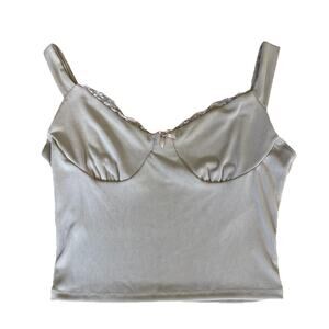 Y2K Beige Ribbed Bustier Crop Lace Trim Y2K Fairy Core Size Women Large